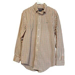Vineyard Vines Men’s Plaid Button Down Shirt Orange Blue White Size M Whale Logo